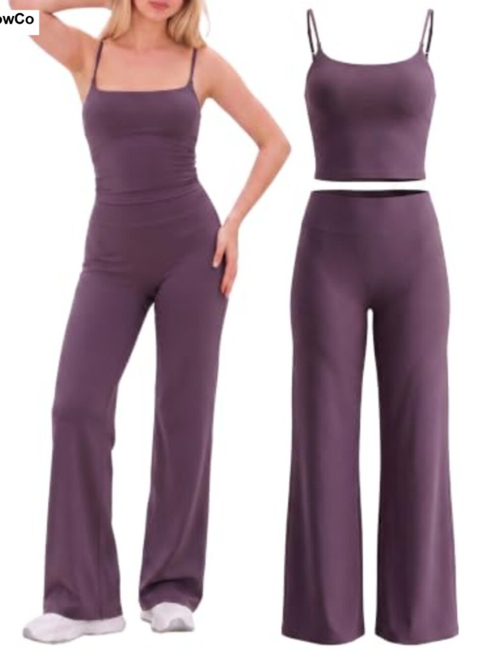 2 Piece Yoga Gym Set High Waisted Flare Leggings Sports Bra Crop Tank